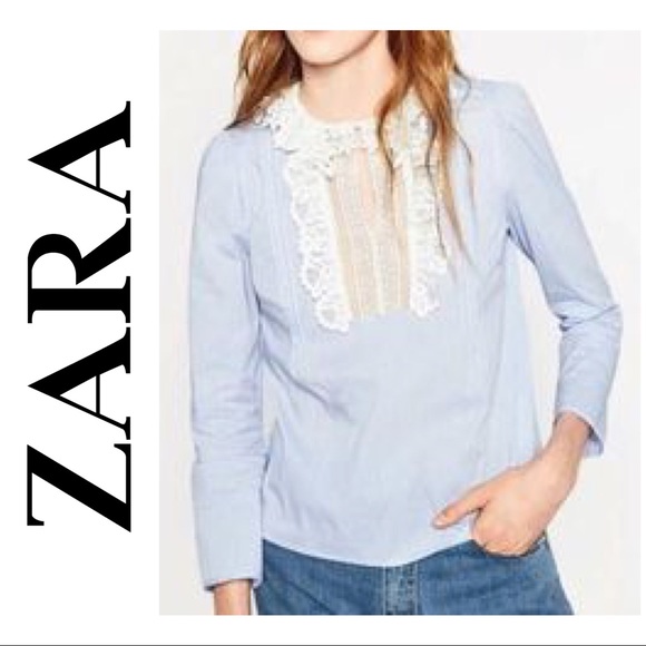 Zara Tops - ❗️SOLD❗️Zara poplin blouse with guipure lace